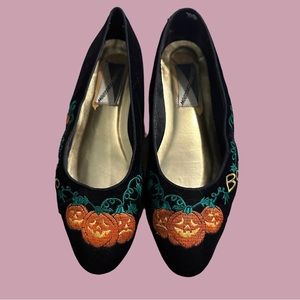 VINTAGE Mootsies Tootsies Womens Black Halloween Embroidered Flats Shoes Size 10